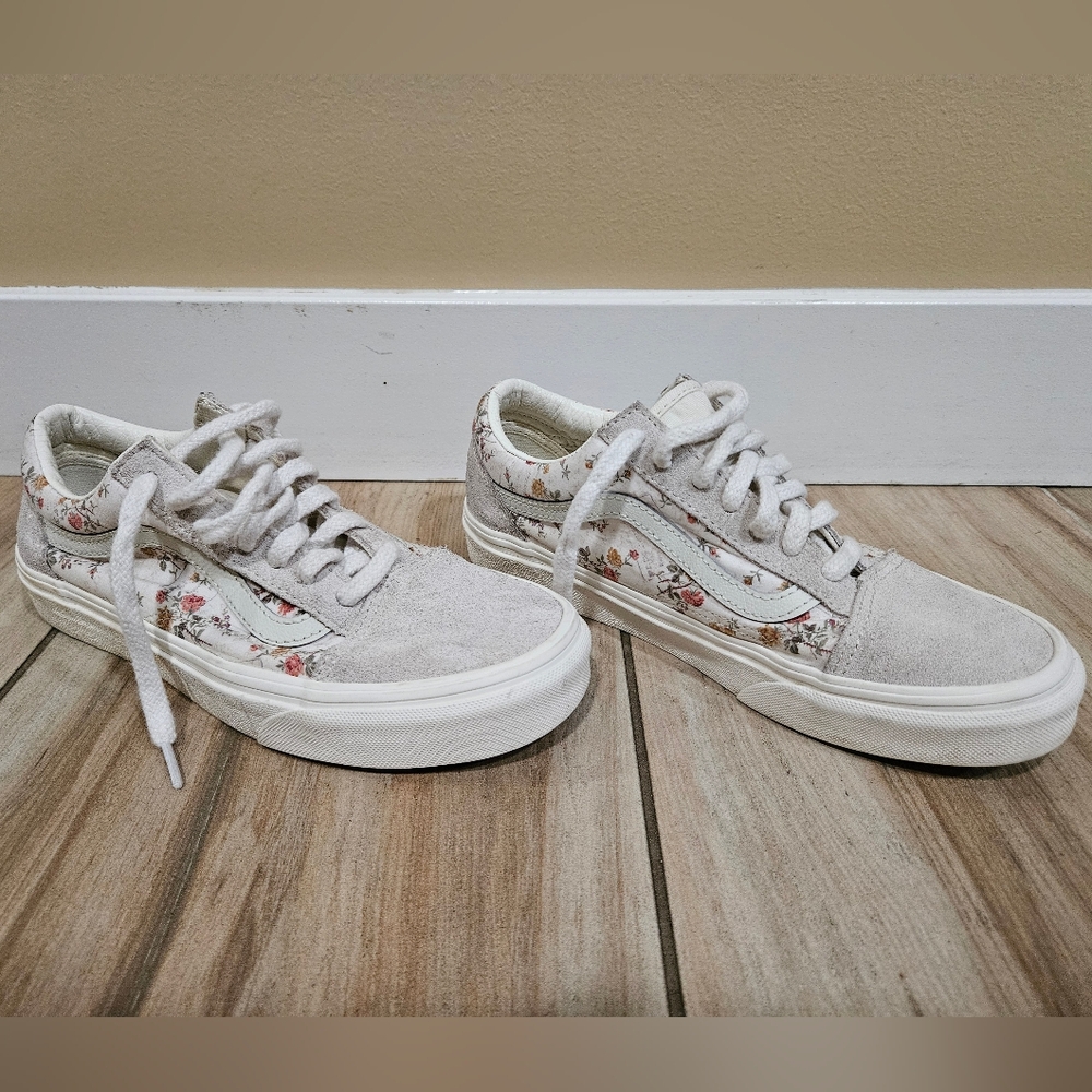 Vans Womens Old Skool Vintage Floral Marshmallow Cream White Skate Shoe Size 7.5 - Picture 2 of 8